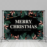 Aperturee - Aperturee Greenery Black Merry Christmas Happy New Year Backdrop